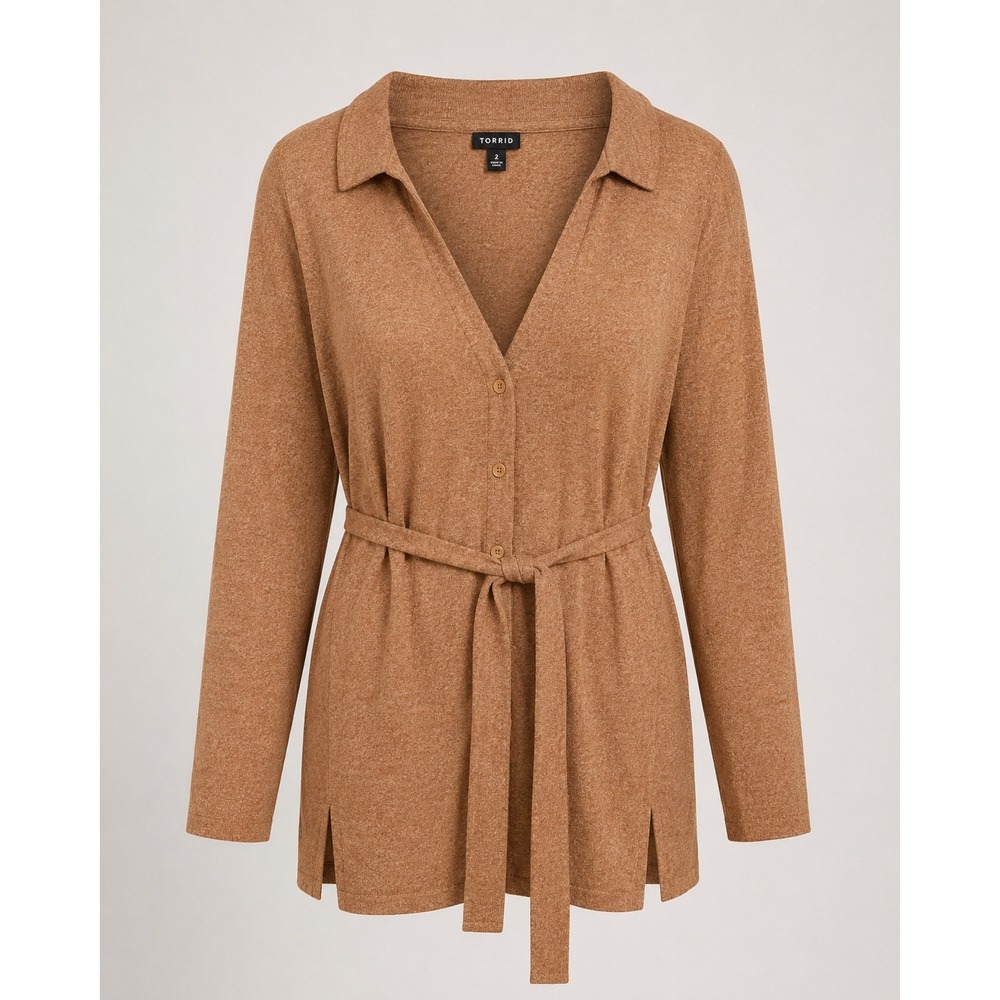 J.Crew Factory Womens XL Brown Merino Wool Blend Tie Waist Cardigan Quiet Luxury